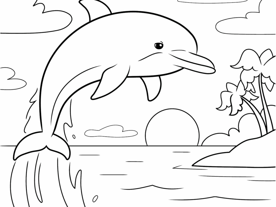 Dolphin In Sunset Scenery Coloring Page Easy Drawing Guides