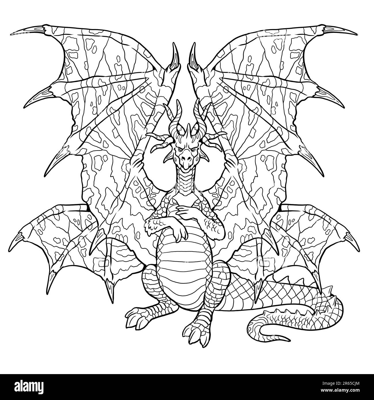 Dragon Coloring Page Fantasy Illustration With Mythical Creature Dragon Drawing Coloring Sheet Stock Photo Alamy