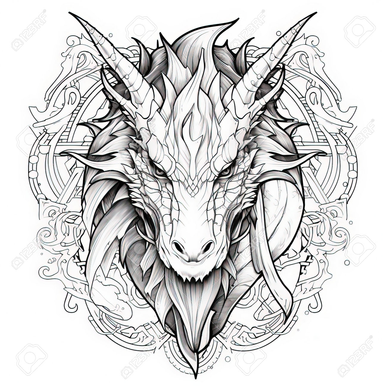 Dragon Coloring Pages For Adults Stock Photo Picture And Royalty Free Image Image 210280575 