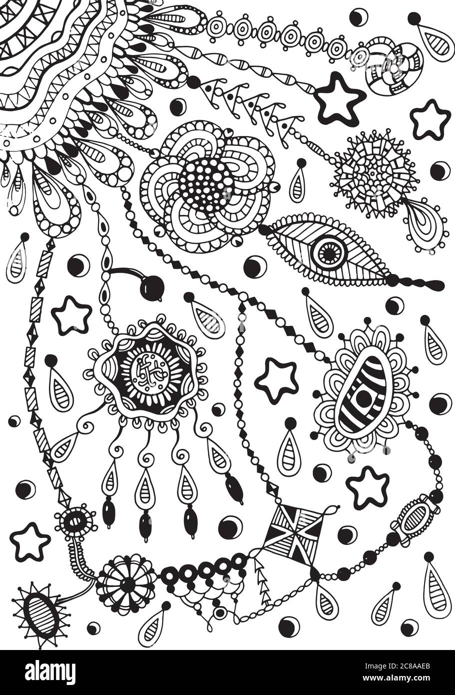 Dreamcatcher Shamanic Coloring Page Vector Graphic Art Illustration For Adult Coloring Books Eye Stars Beads Tribal Style Stock Vector Image Art Alamy