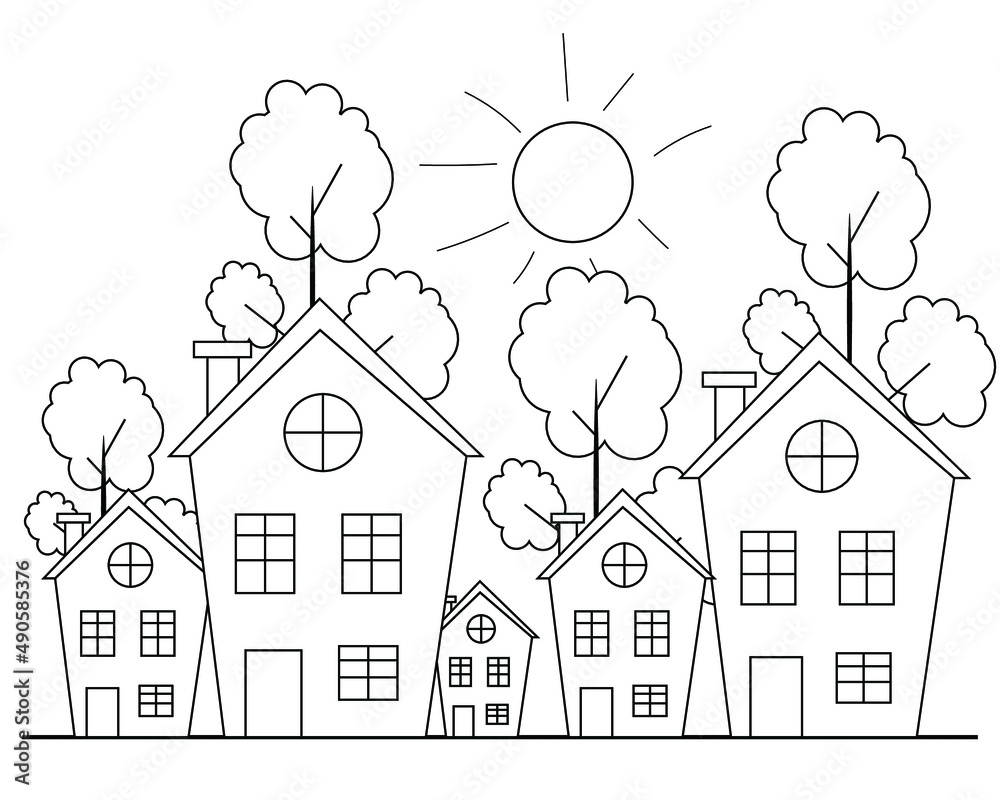 Easy Simple House Coloring Page Modern House Line Art Design Line Art Stock Vector Adobe Stock