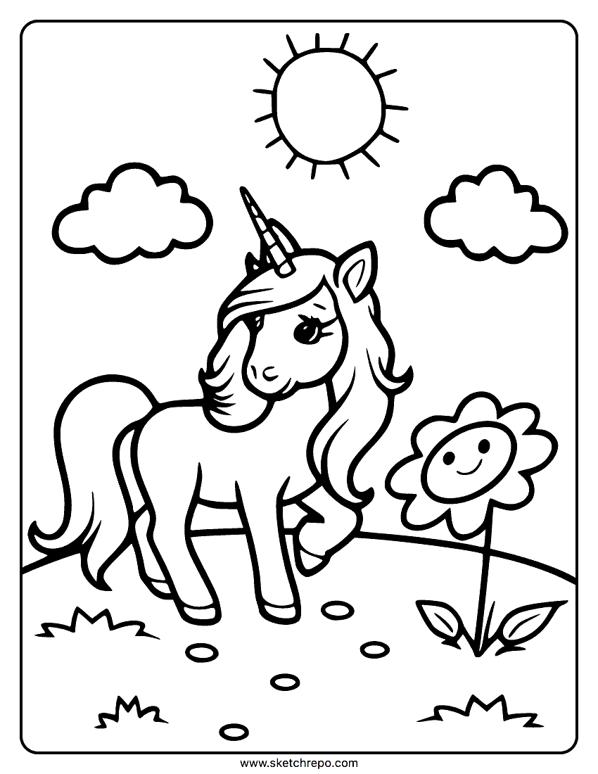 Easy Unicorn Coloring Page Sketch Repo