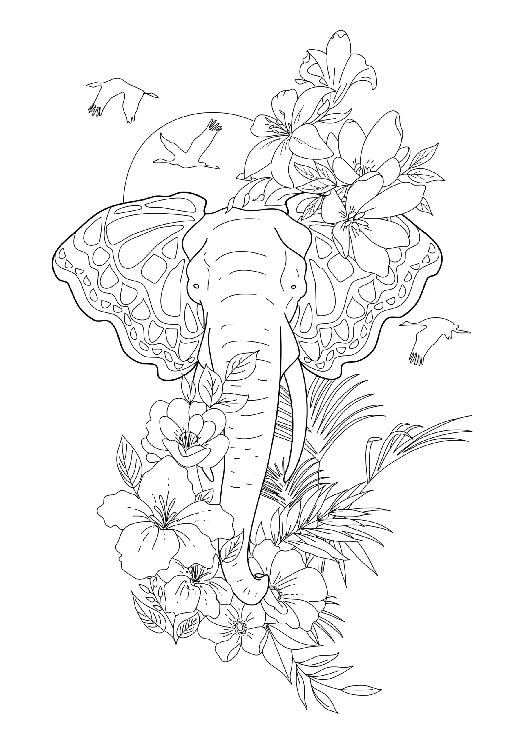 Elephant And Flowers Elephant Coloring Pages For Adults