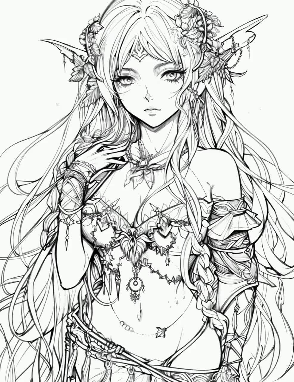 Elf Coloring Pages Anime Girl Digital Art Beautiful Elves Sheets Fantasy Coloriage Book Adults Kids Instant Download Printable PDF JPEG Gift Etsy