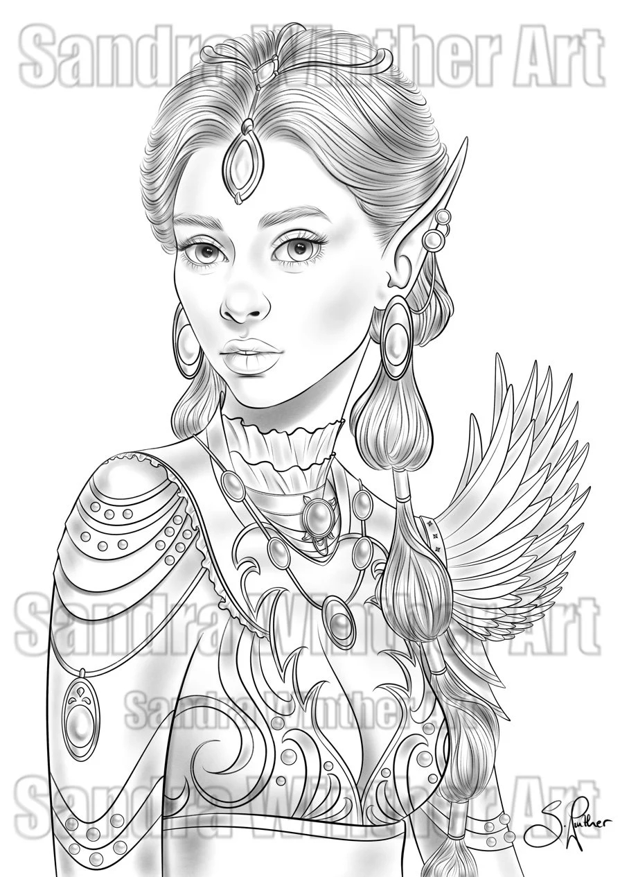 Elf Lady Printable Digital Coloring Page Etsy