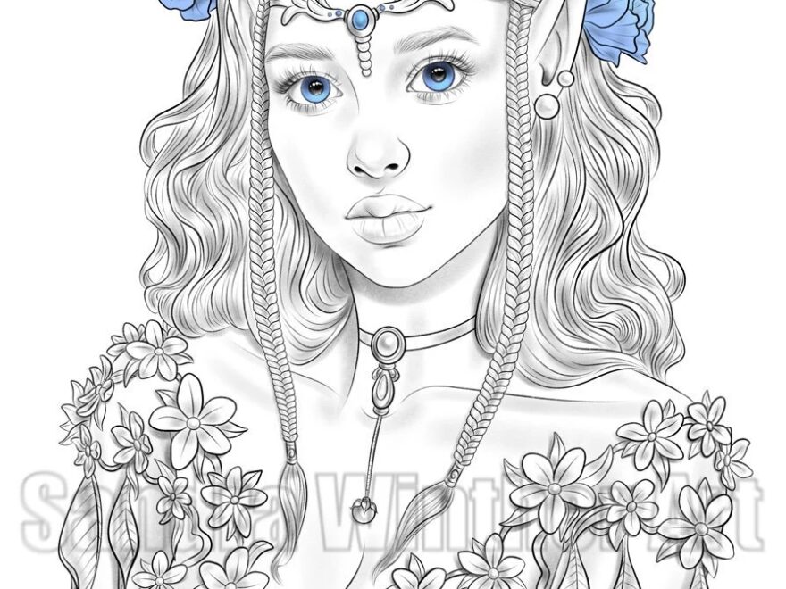 Elf Princess Printable Digital Coloring Page Etsy
