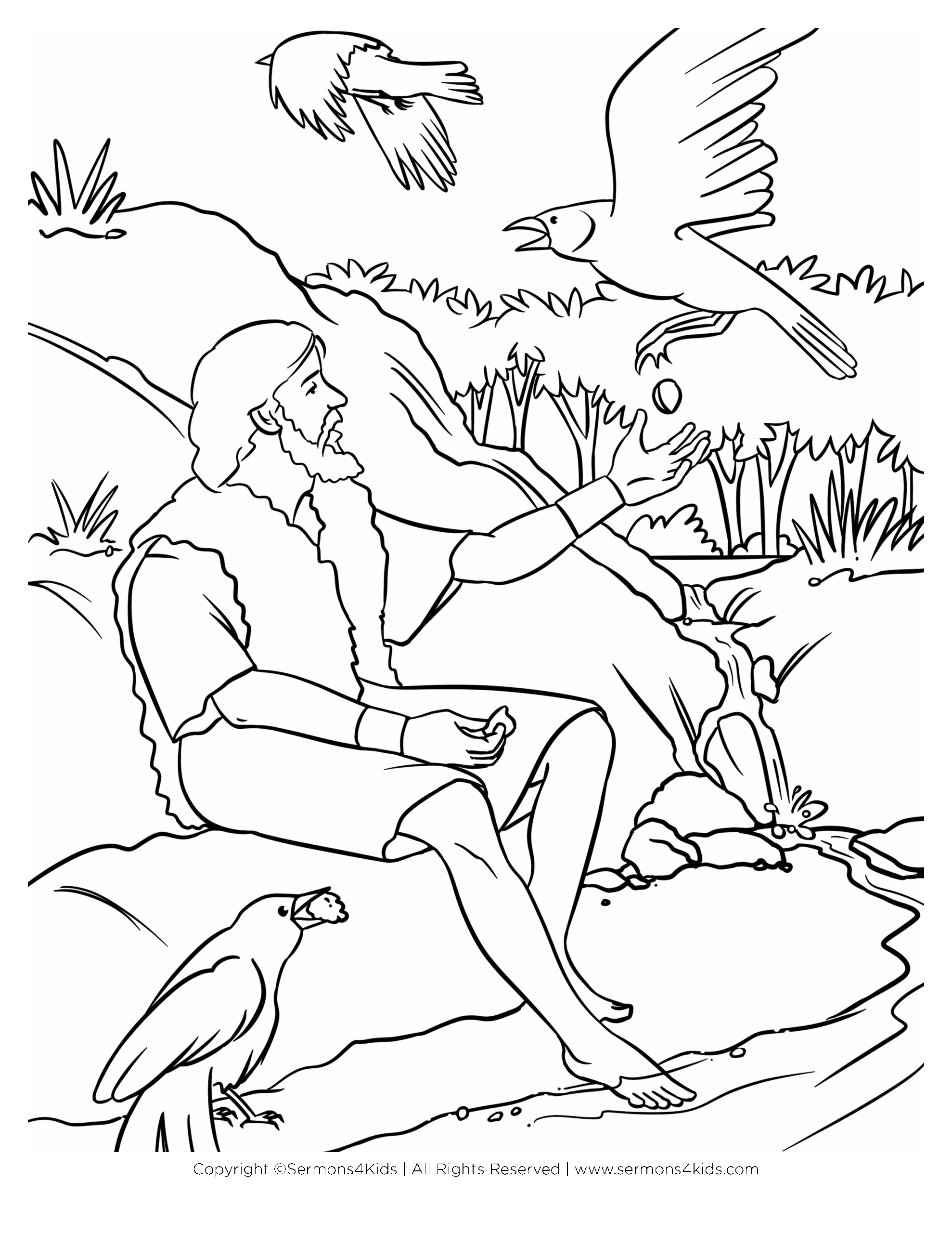 Elijah Is Fed By Ravens Children s Coloring Page From Sermons4Kids c 