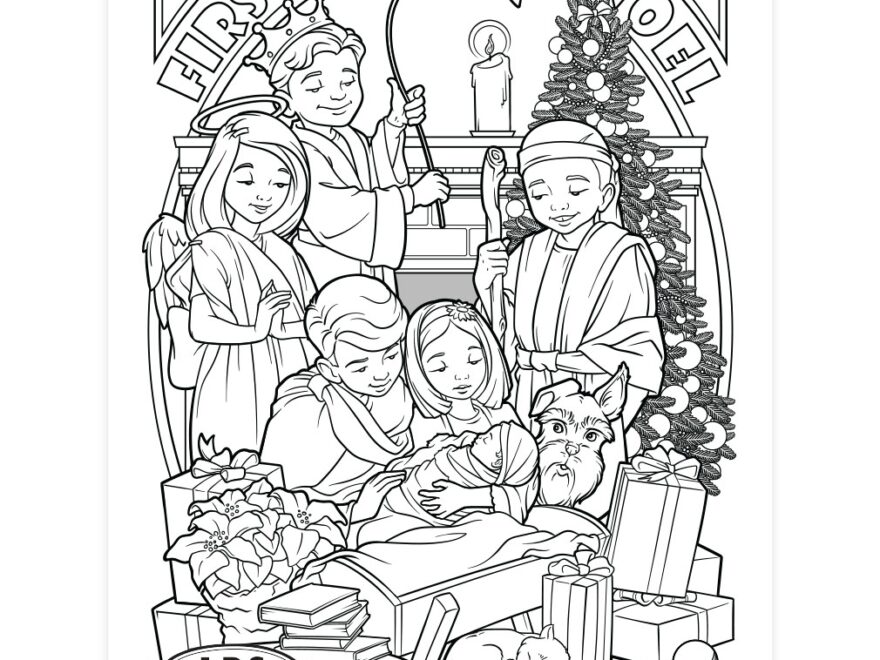 Family Nativity Coloring Page Printable Christmas Coloring Page