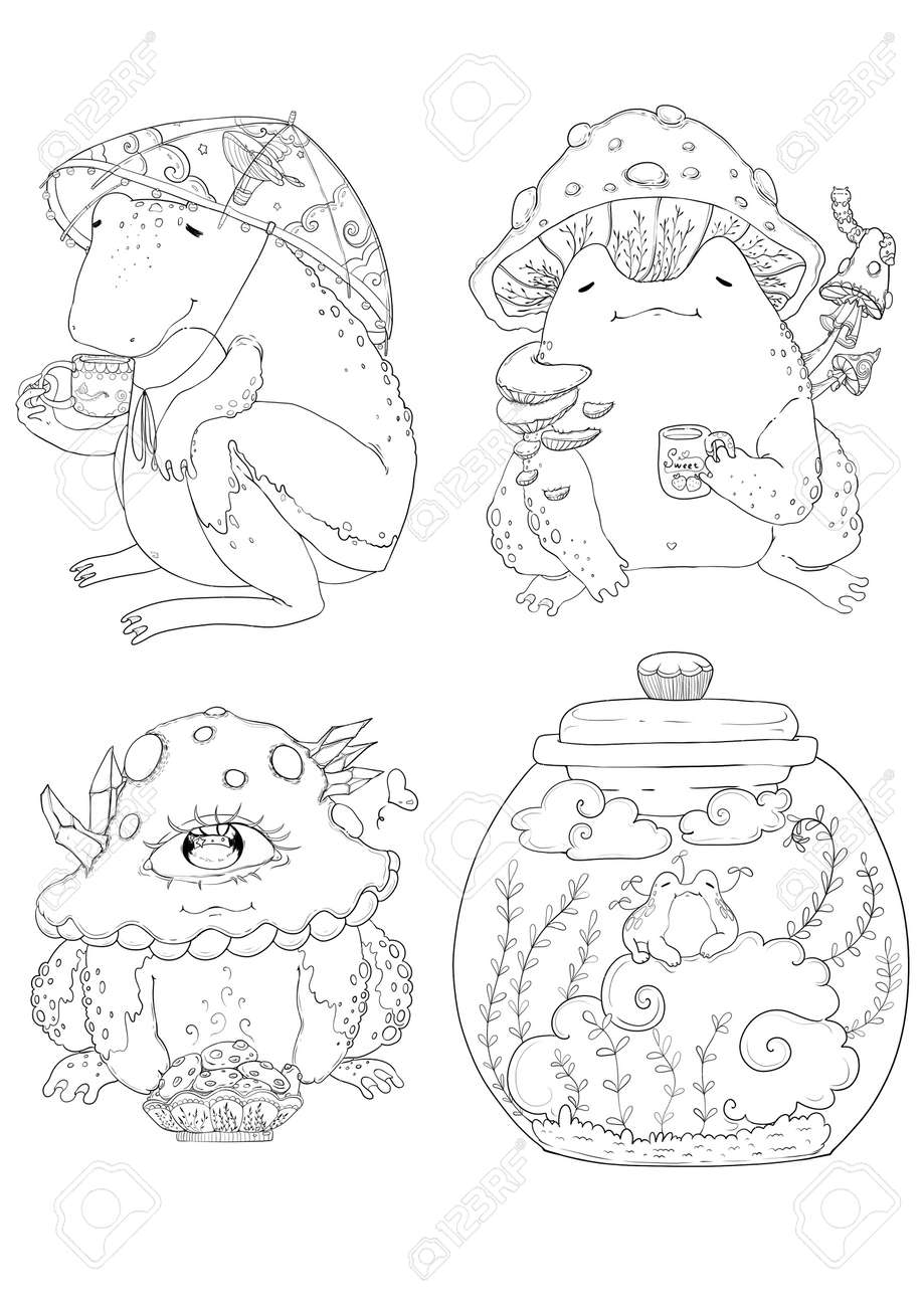 Fancy Coloring Page Frog Coloring Page Digital Art Coloring Page Amazing Frogs Cottagecore Goblincore Unusual Frogs Your Imagination Is Where To Roam Stock Photo Picture And Royalty Free Image Image 189865935 