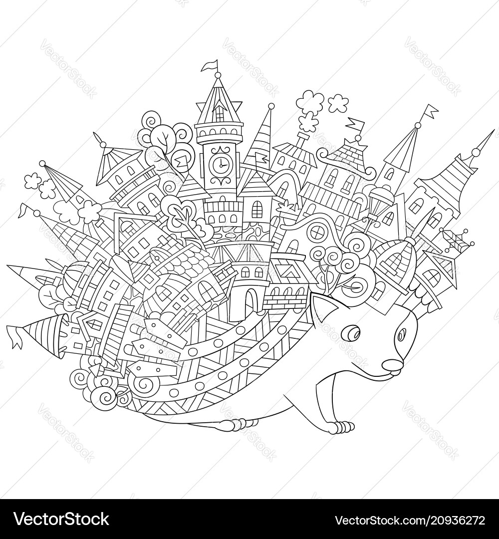 Fantasy Hedgehog Coloring Page Royalty Free Vector Image