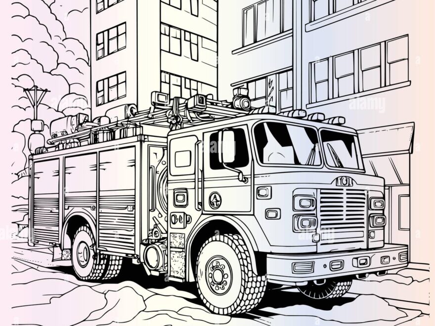 Firetruck With Big Wheels Coloring Page Hi res Stock Photography And Images Alamy