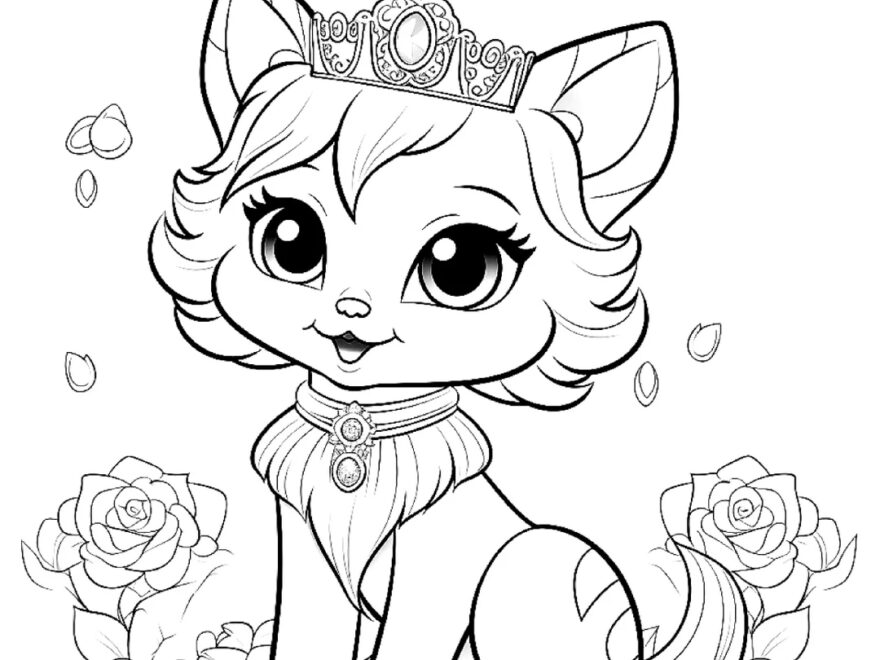 Five Kitten Princess Coloring Sheets For Instant Download Etsy
