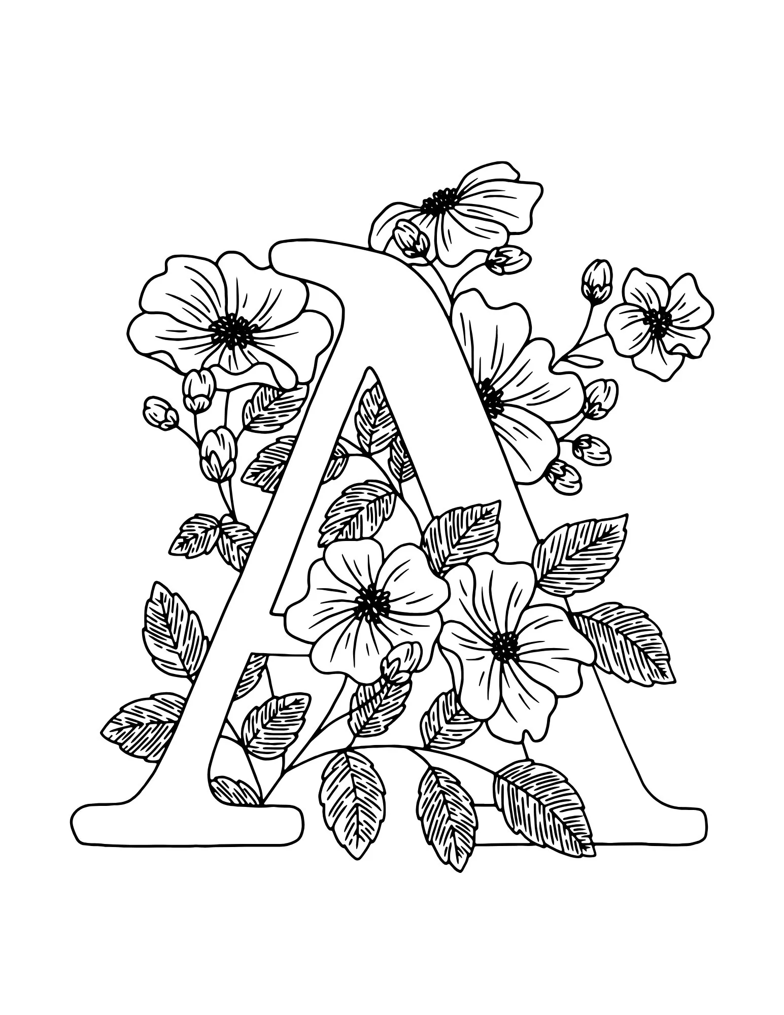Floral Alphabet Coloring Set Etsy