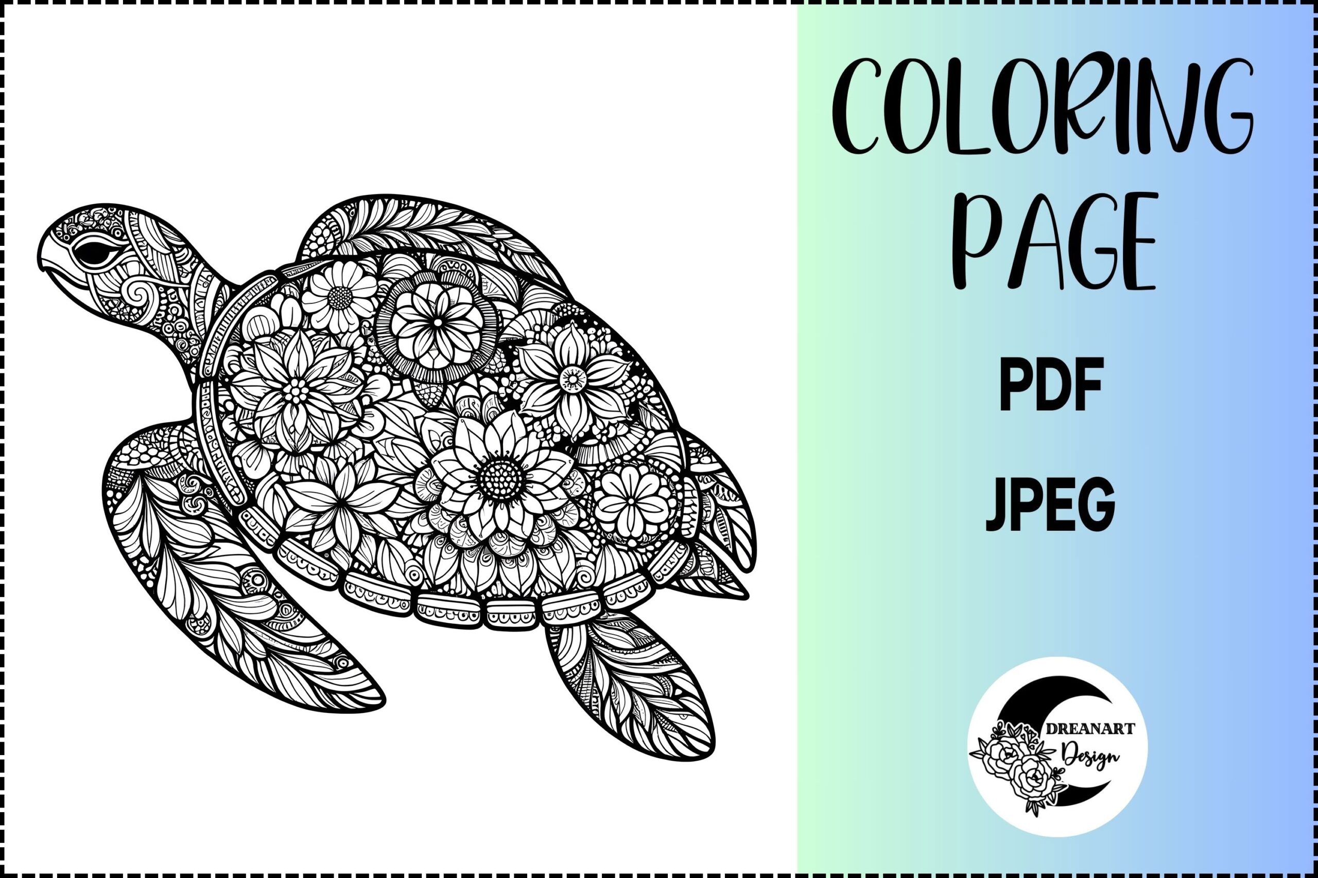 Floral Turtle Coloring Page Printable PDF And 3256402 