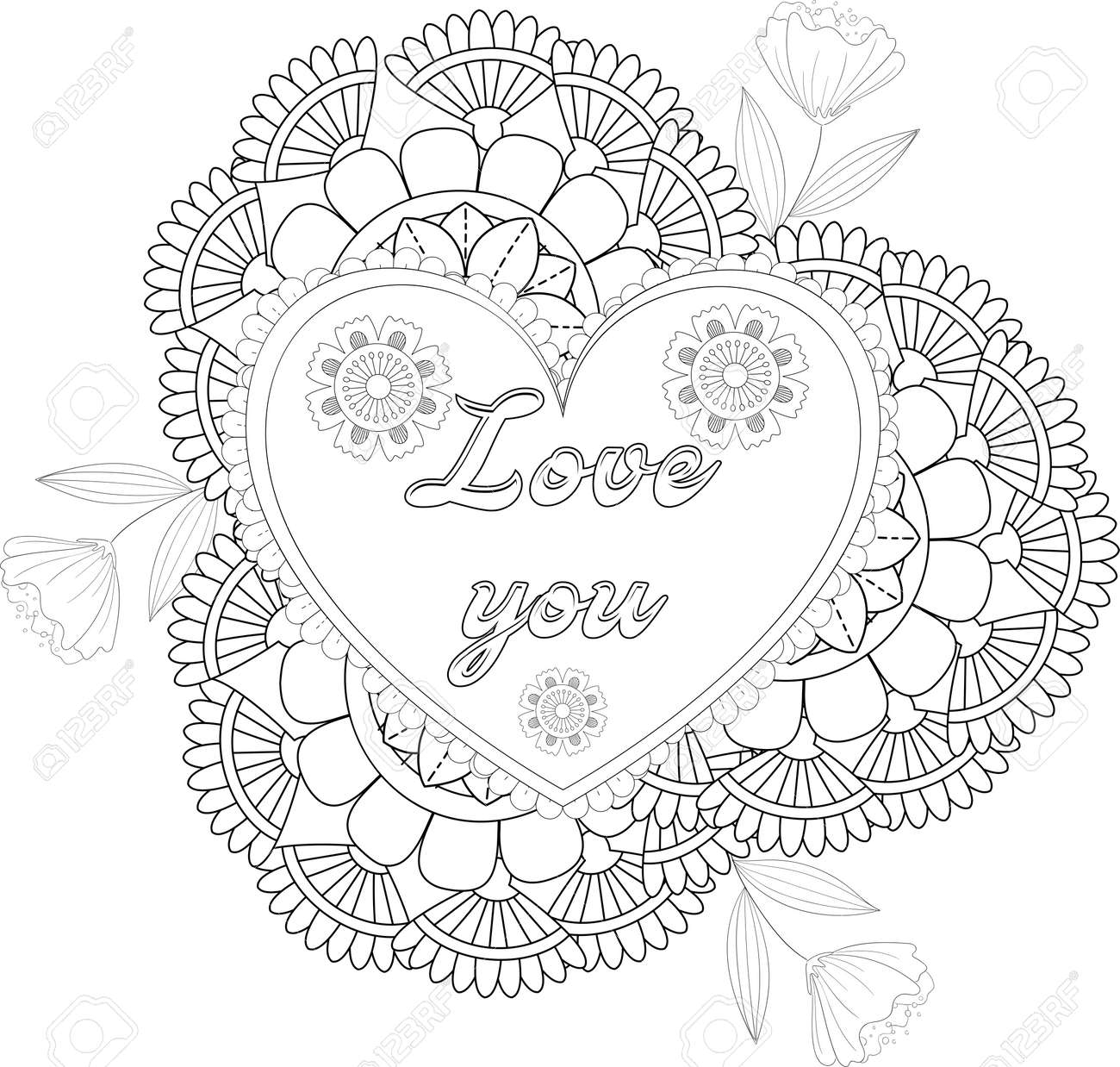 Love With Flower Coloring Pages