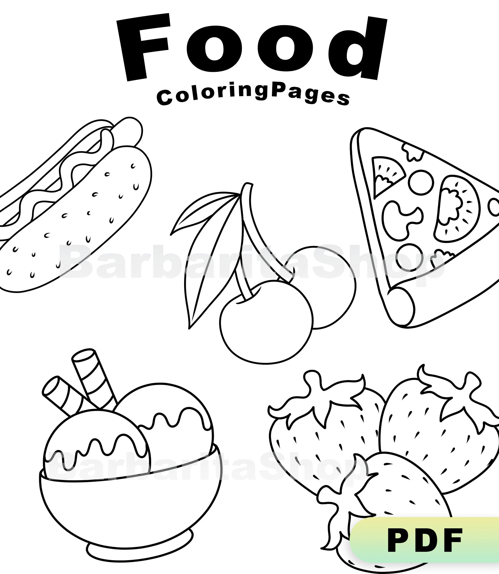 Food Coloring Pages Pizza Coloring Book Burger Coloring Book Cake Coloring Book PDF Etsy
