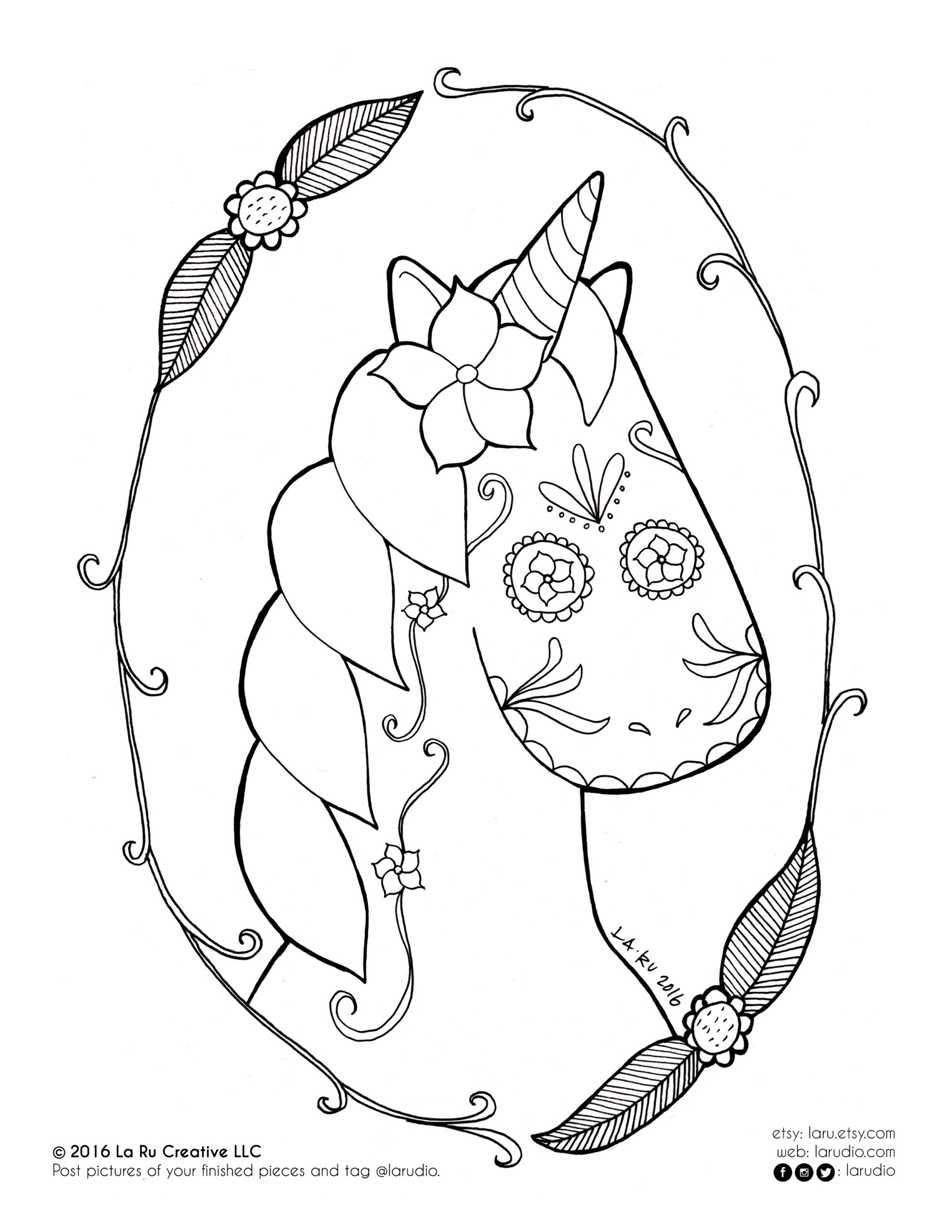 Free Coloring Sheet Download Day Of The Dead Unicorn LaRuDio