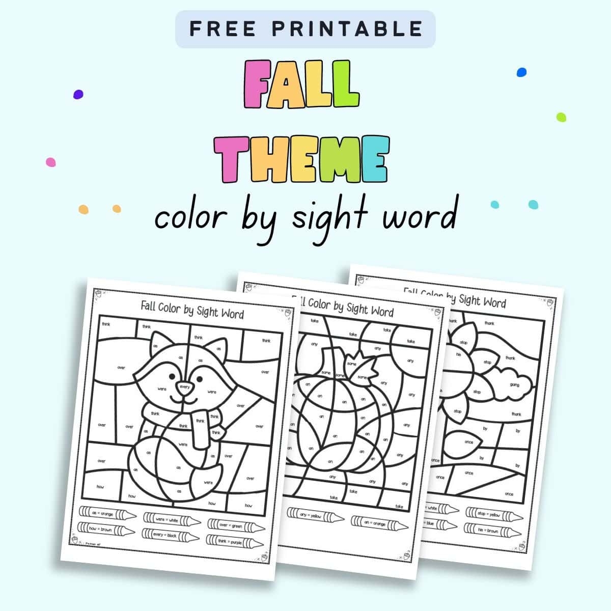 Free Printable Fall Sight Word Coloring Pages The Artisan Life