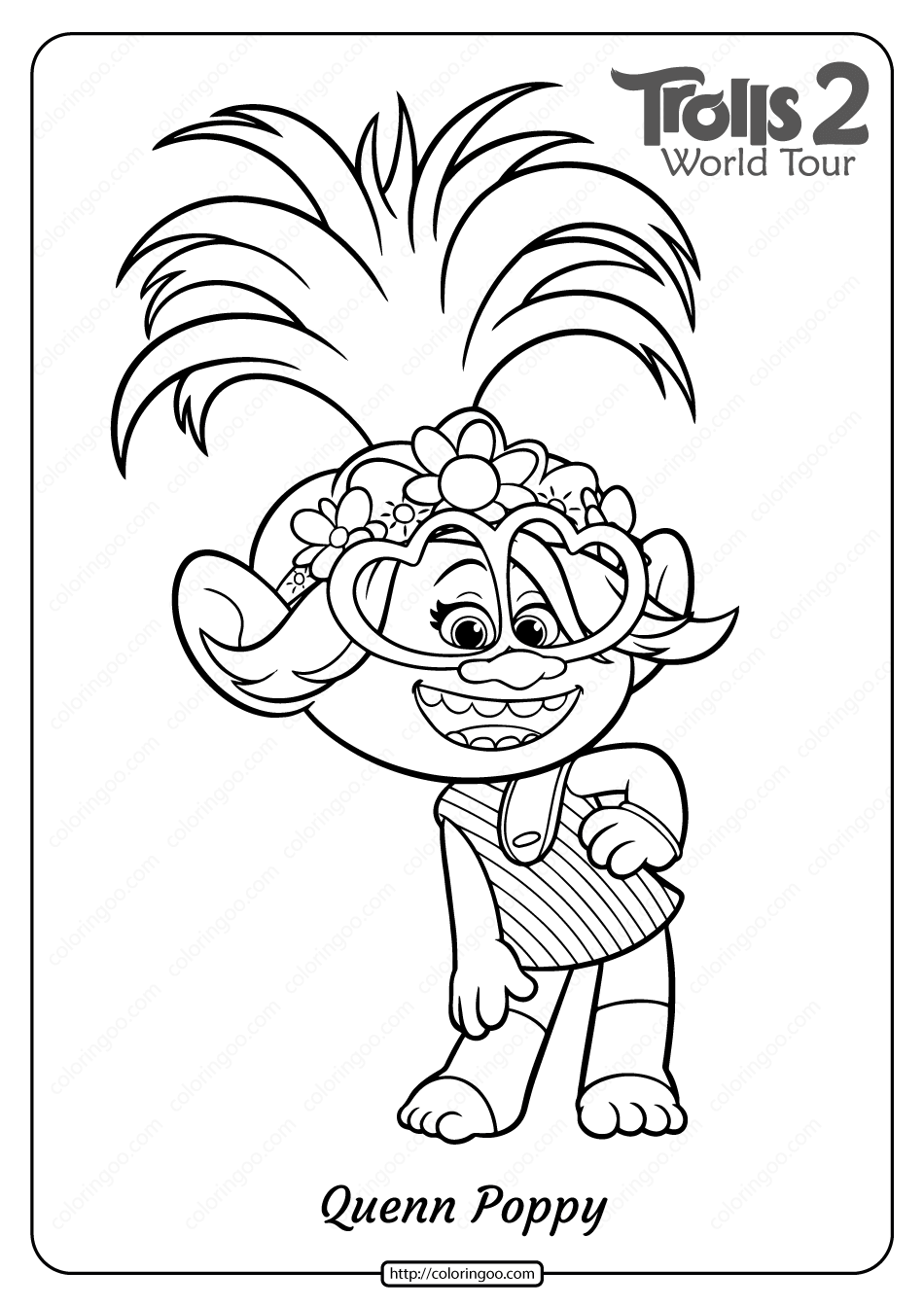 Free Printable Trolls 2 Queen Poppy Coloring Page Worksheets Library