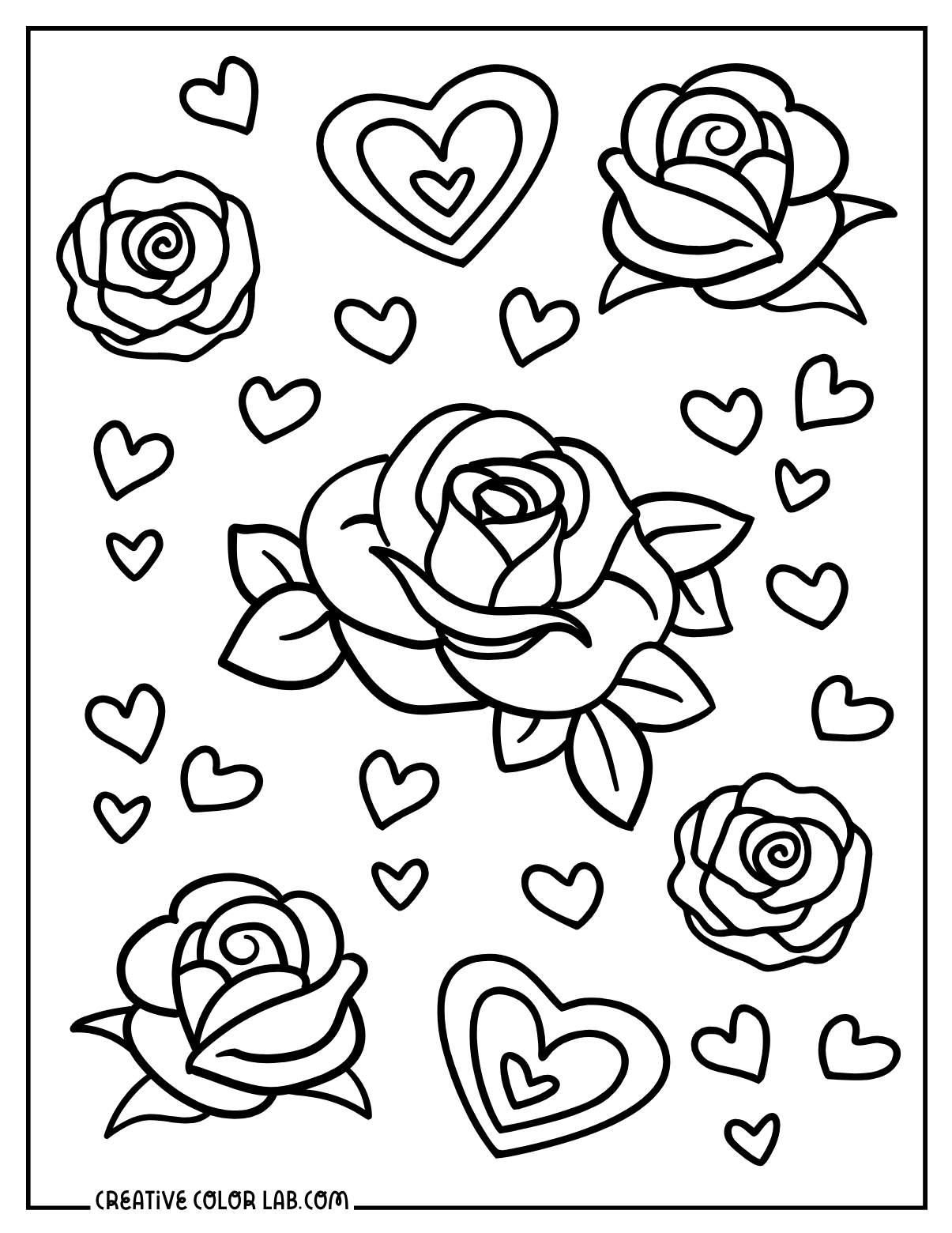 Free Rose And Heart Coloring Pages PDF Printables