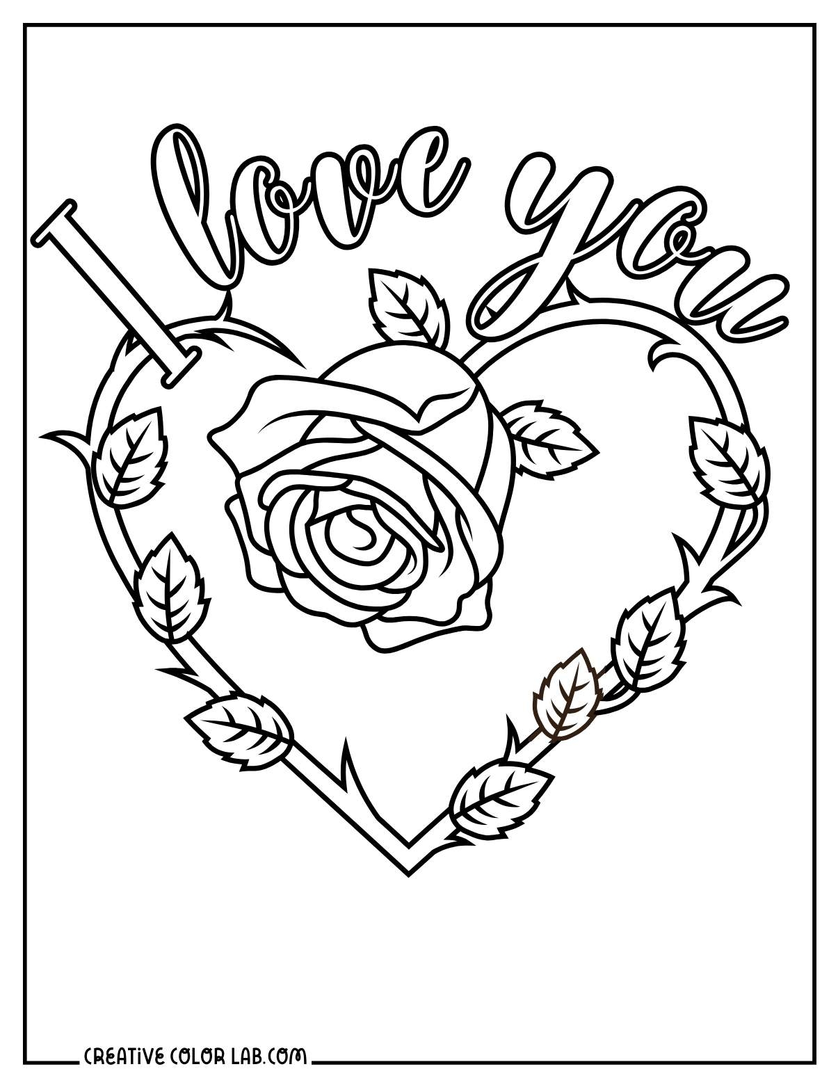 Free Rose And Heart Coloring Pages PDF Printables