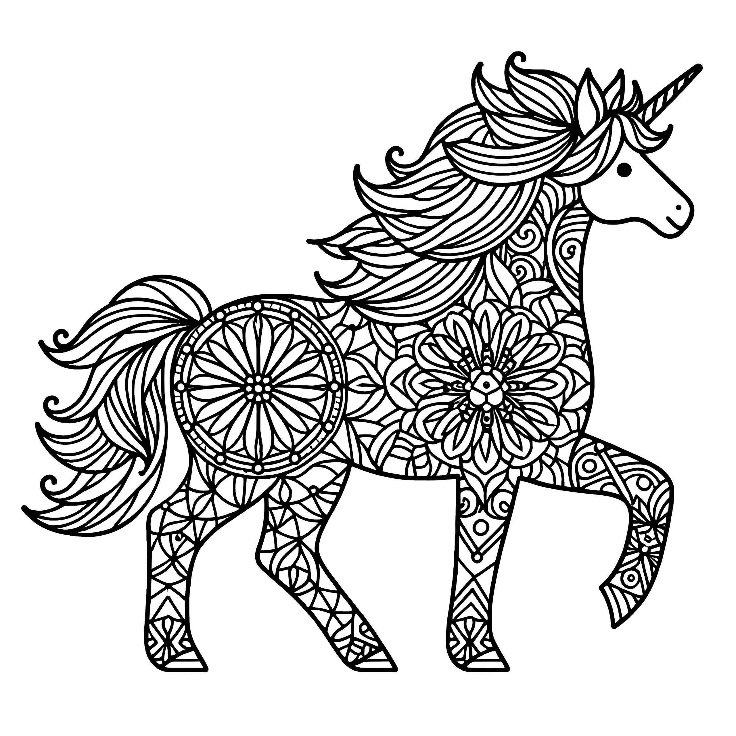 Friendly Unicorn Mandala Simple Easy To Color Free 