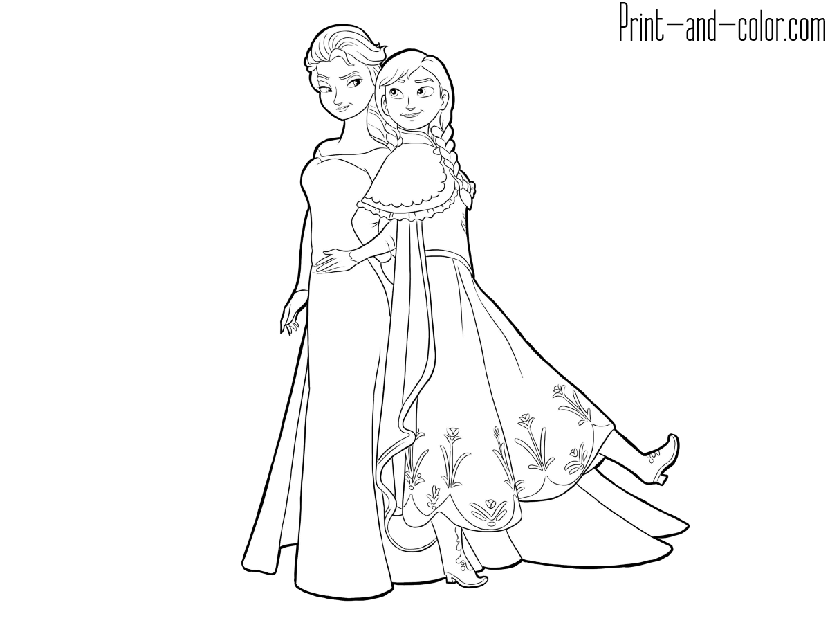 Elsa And Anna Hugging Coloring Pages