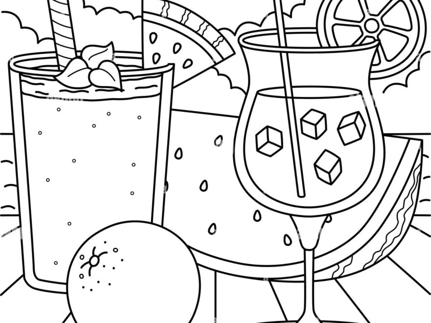 Fruit Shake And Cocktail Summer Coloring Page Stock Vector Image Art Alamy