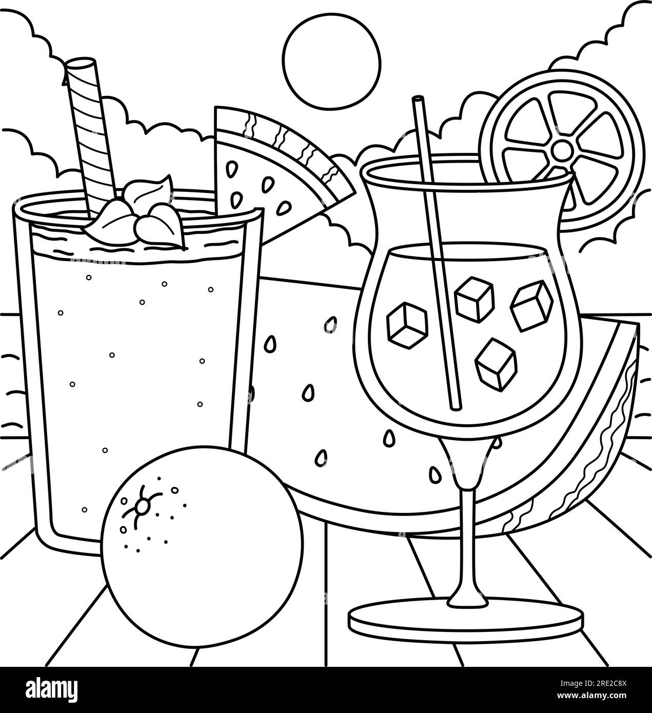 Fruit Shake And Cocktail Summer Coloring Page Stock Vector Image Art Alamy