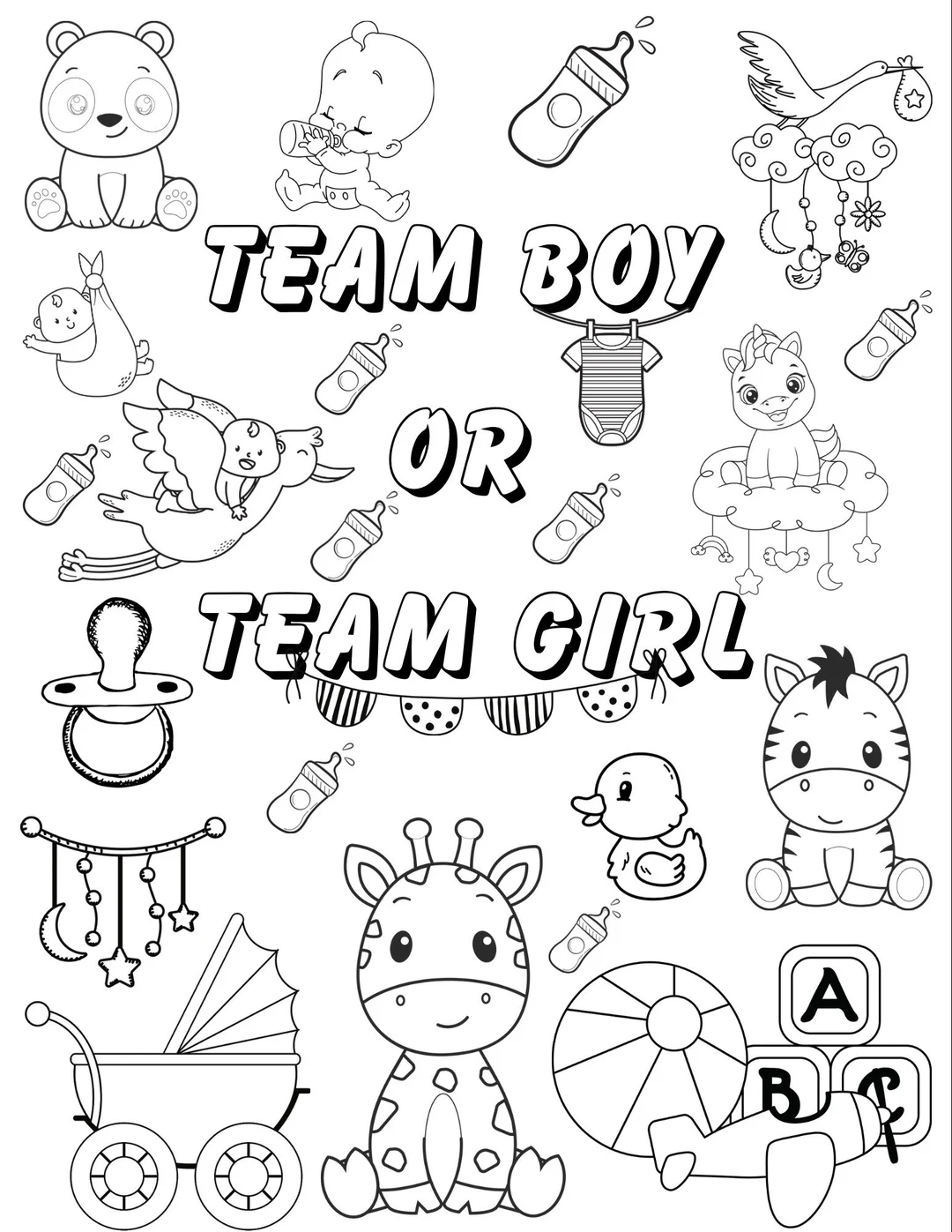 Gender Reveal Baby Shower Coloring Page For Kids Etsy