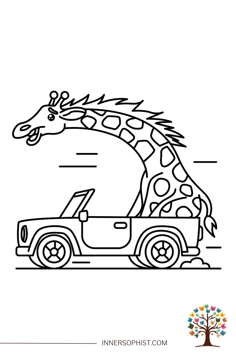 Giraffe Driving Convertible Coloring Page InnerSophist Coloring