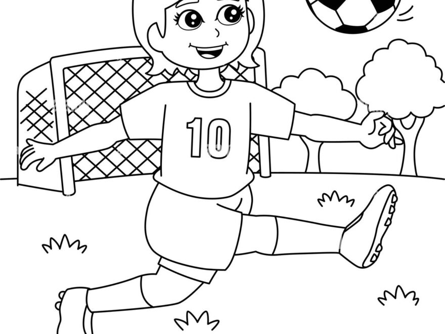Girl Playing Soccer Coloring Page For Kids Stock Vector Image Art Alamy