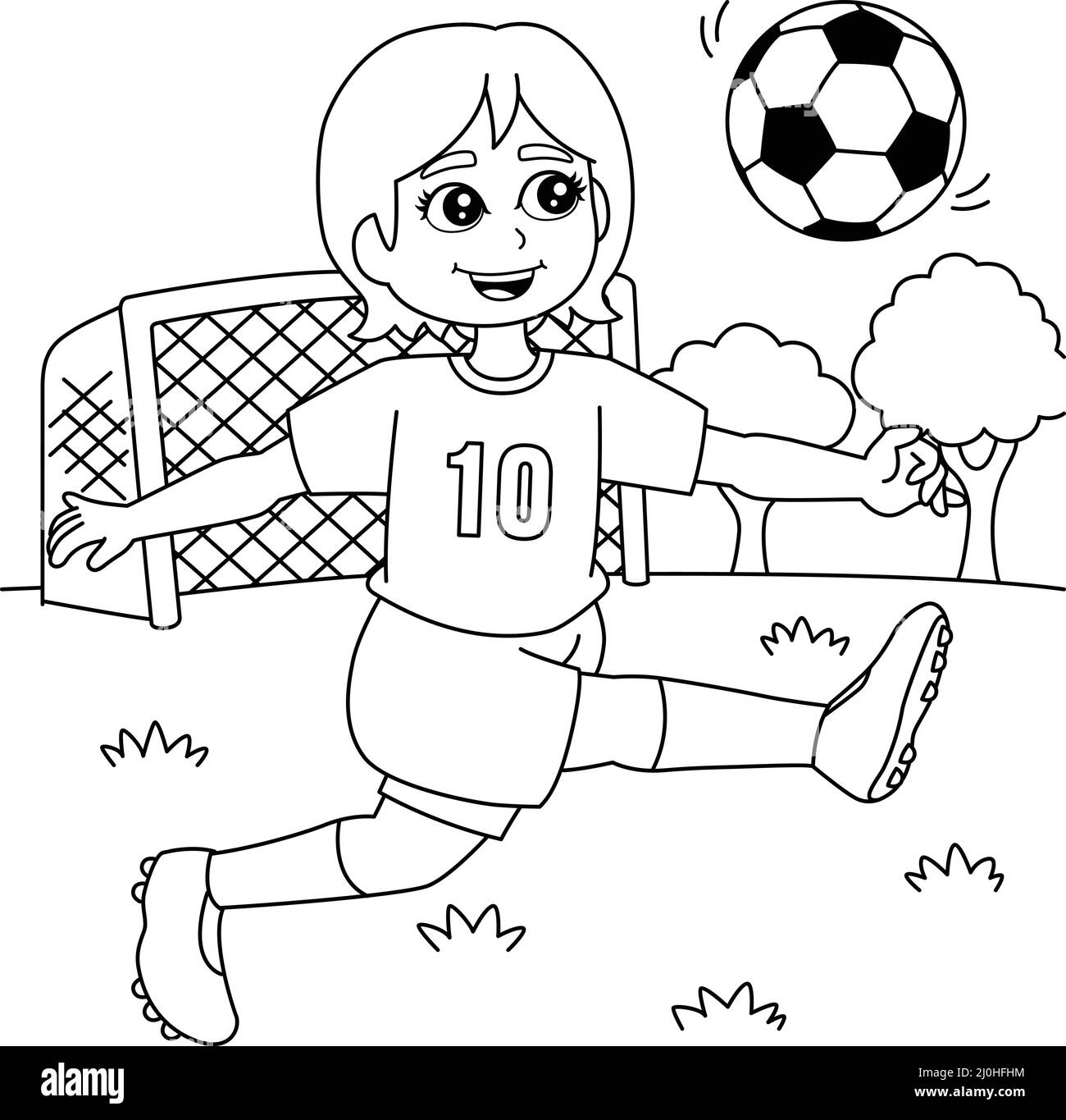 Girl Playing Soccer Coloring Page For Kids Stock Vector Image Art Alamy