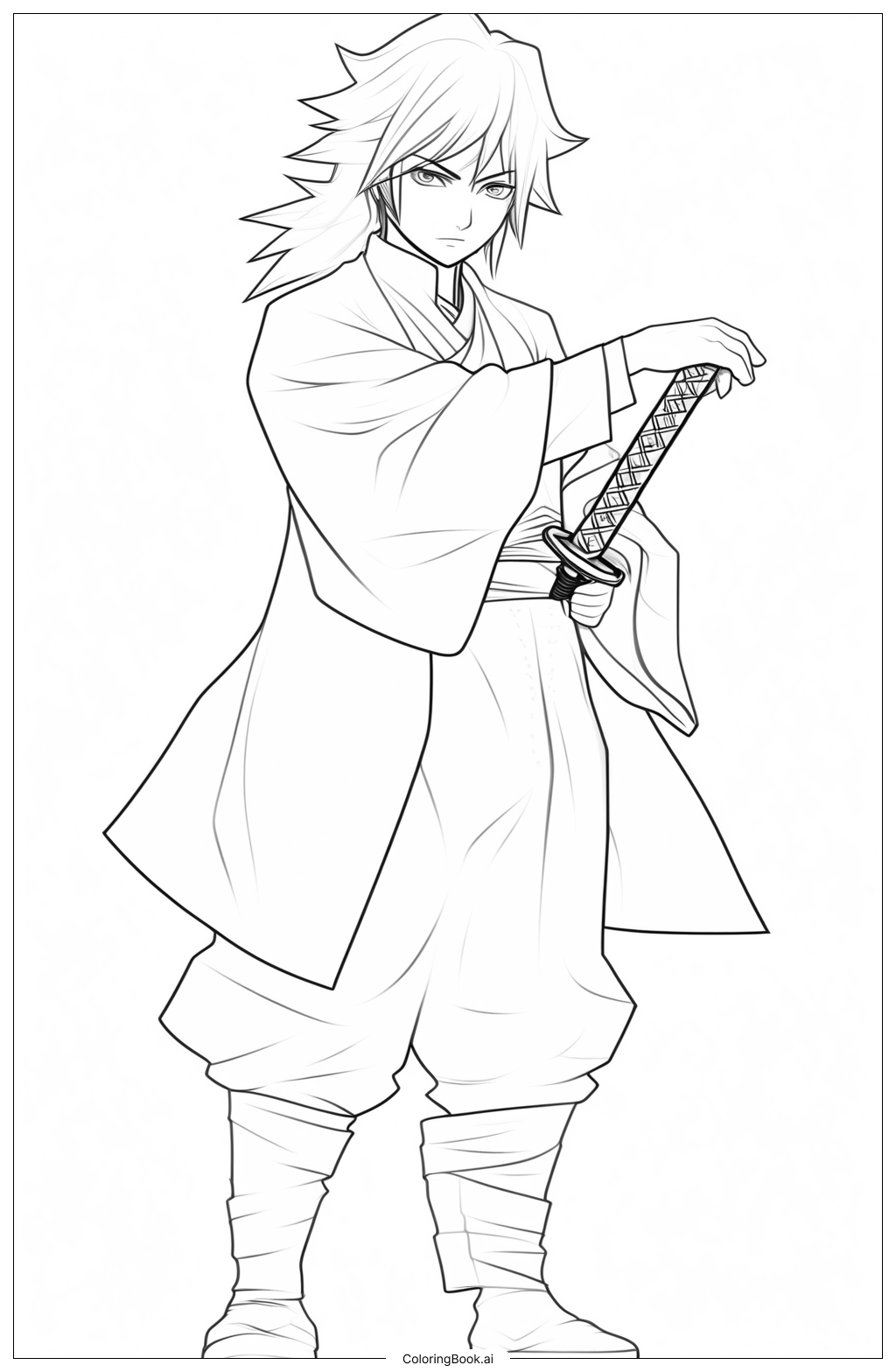 Giyu Tomioka Coloring Page Free PDF PNG Printable 