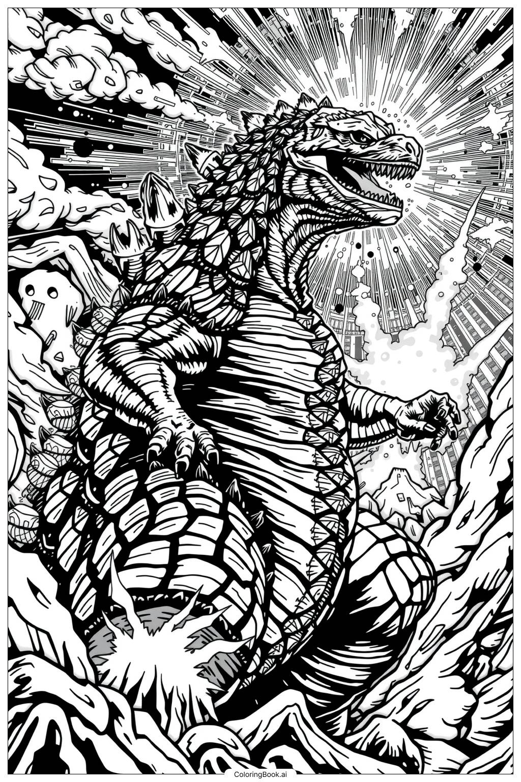 Godzilla Atomic Breath Attack Coloring Page Free PDF PNG Printable 