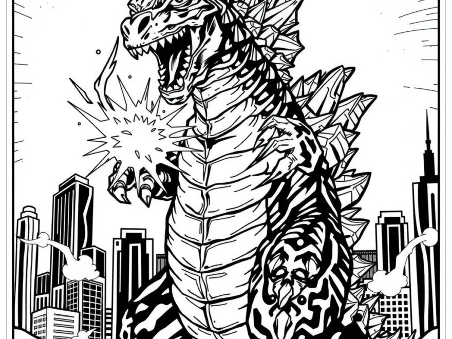 Godzilla Breathing Atomic Fire 2 Coloring Page Free PDF PNG Printable