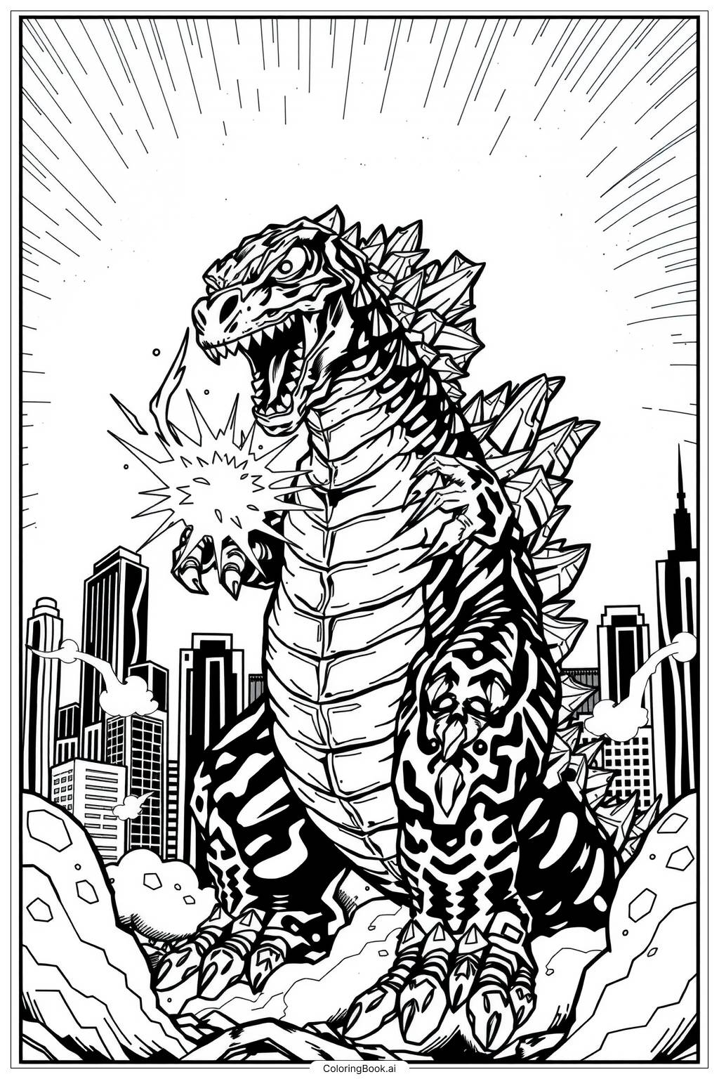 Godzilla Breathing Atomic Fire 2 Coloring Page Free PDF PNG Printable 
