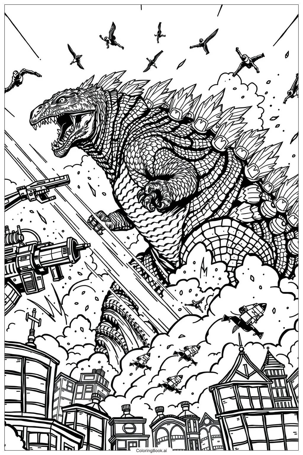 Godzilla Monster Battle Coloring Page Free PDF PNG Printable 