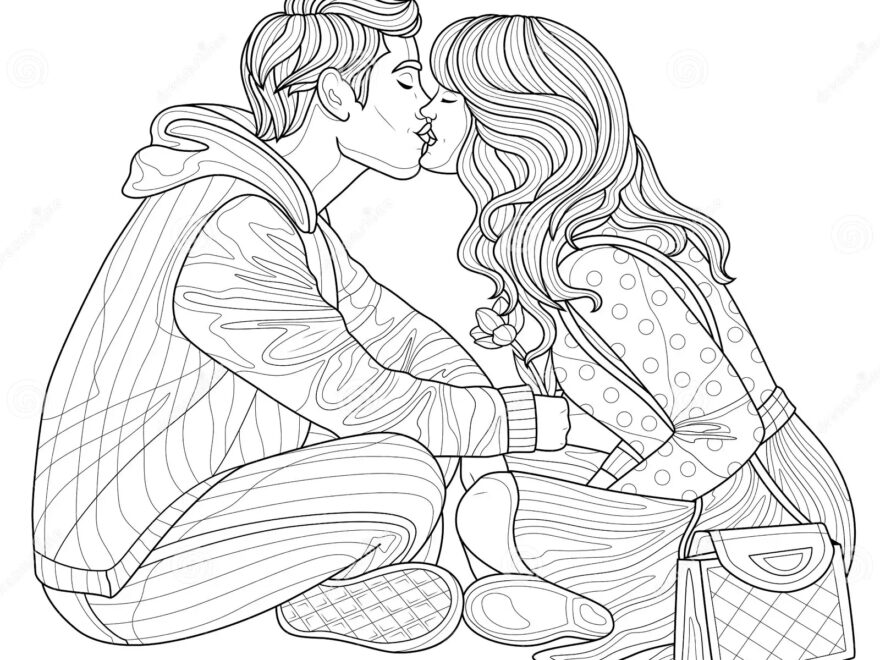 Guy And Girl Kiss Coloring Book Antistress For Children And Adults Stock Vector Illustration Of Love Female 241323470