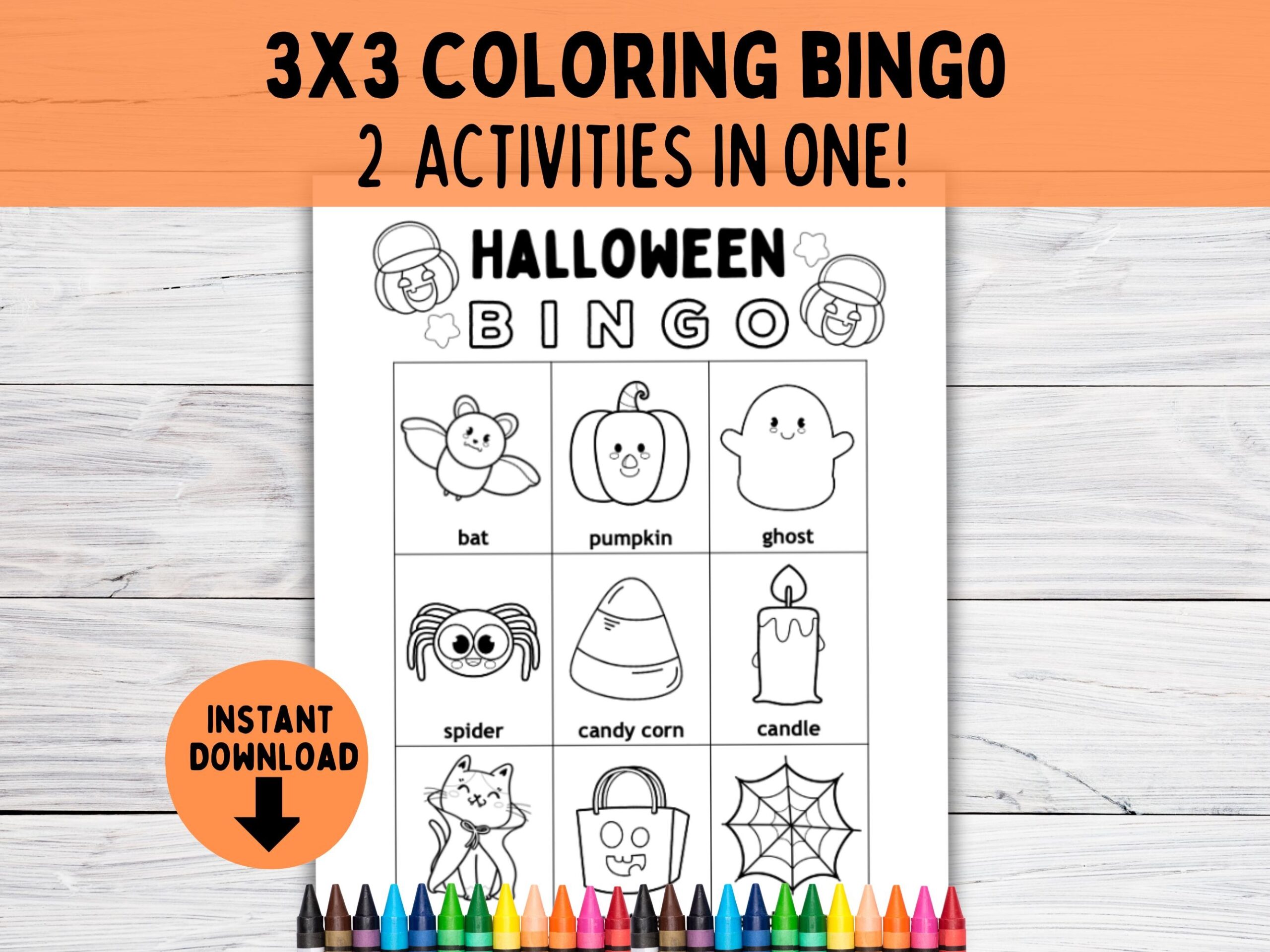 Halloween BINGO Coloring Cards Preschool Activities Printable Classroom Party Games Craft Activity For Homeschool Prek Kindergarten Etsy