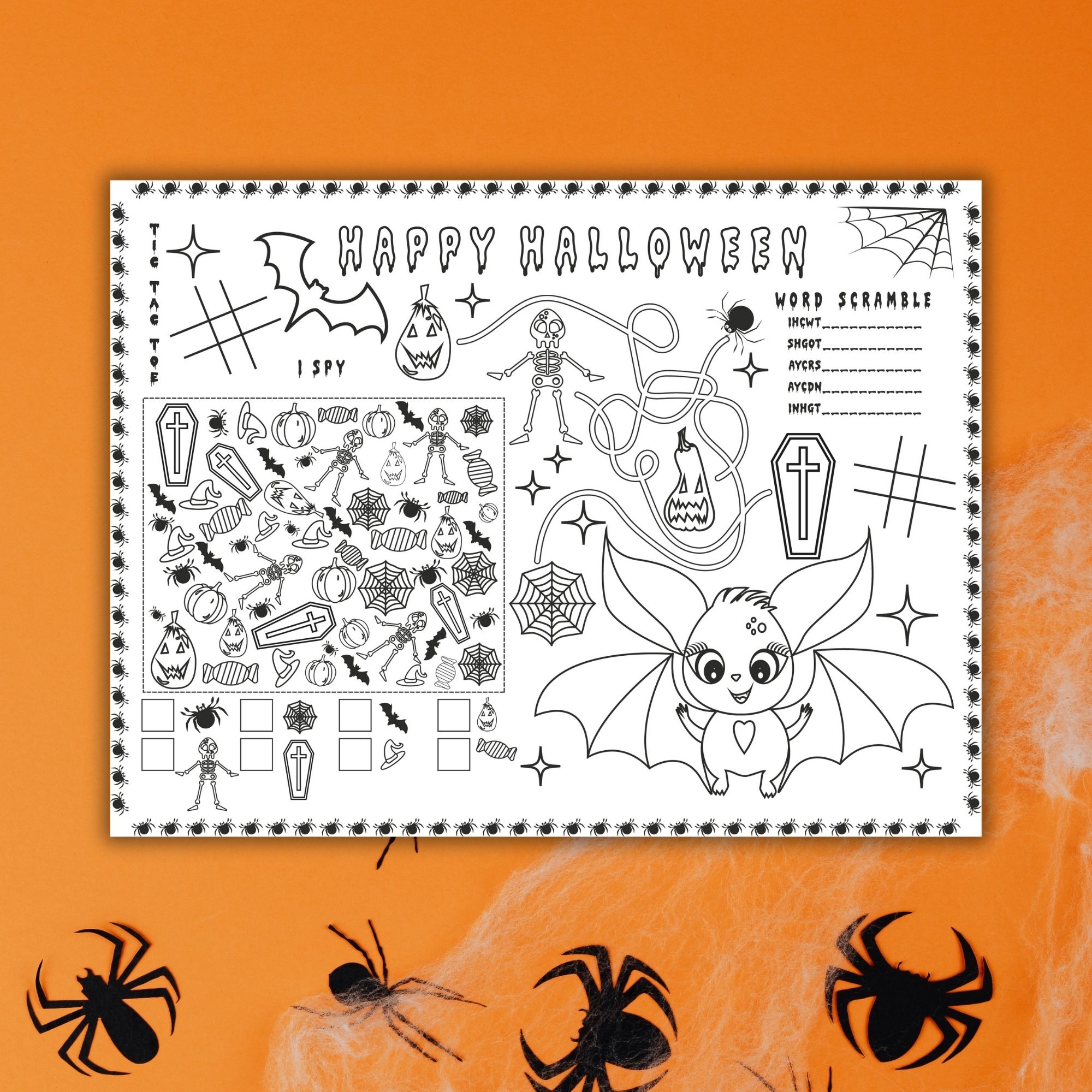Halloween Party Coloring Page Table Mat Bat Spider Made By Teachers