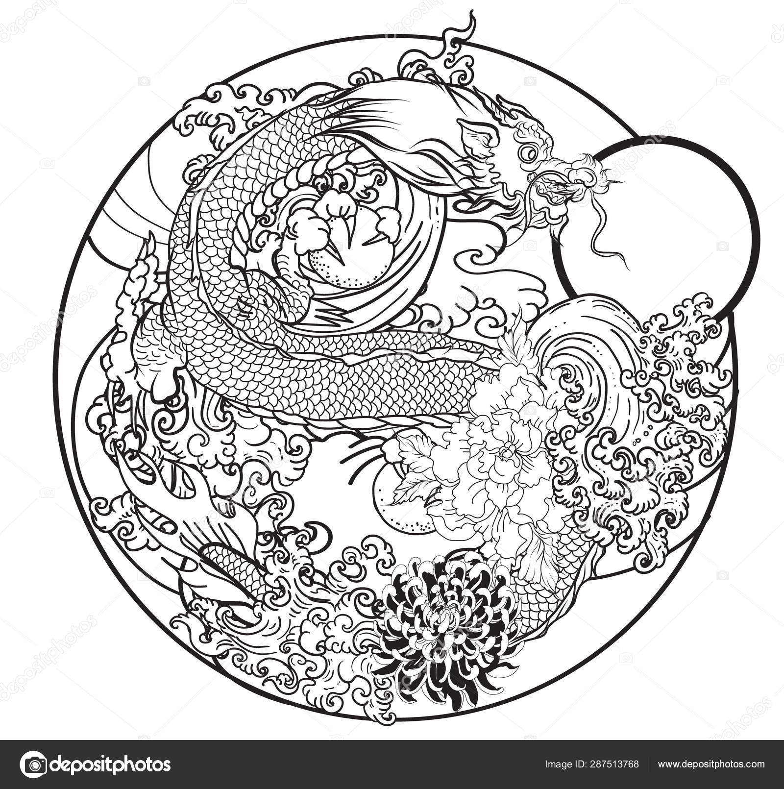 Hand Drawn Dragon Tattoo Coloring Book Japanese Style Japanese Old Stock Vector By NB Art 287513768