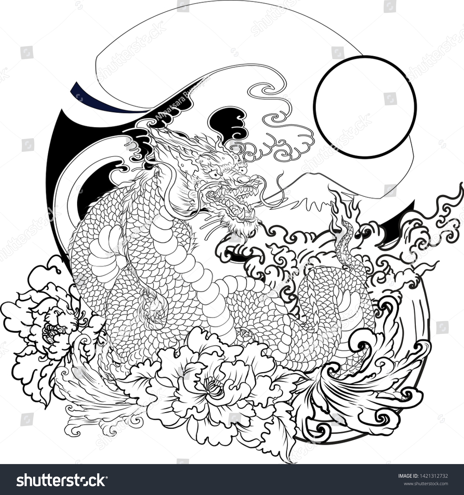 Hand Drawn Dragon Tattoo Coloring Book Stock Vector Royalty Free 1421312732 Shutterstock