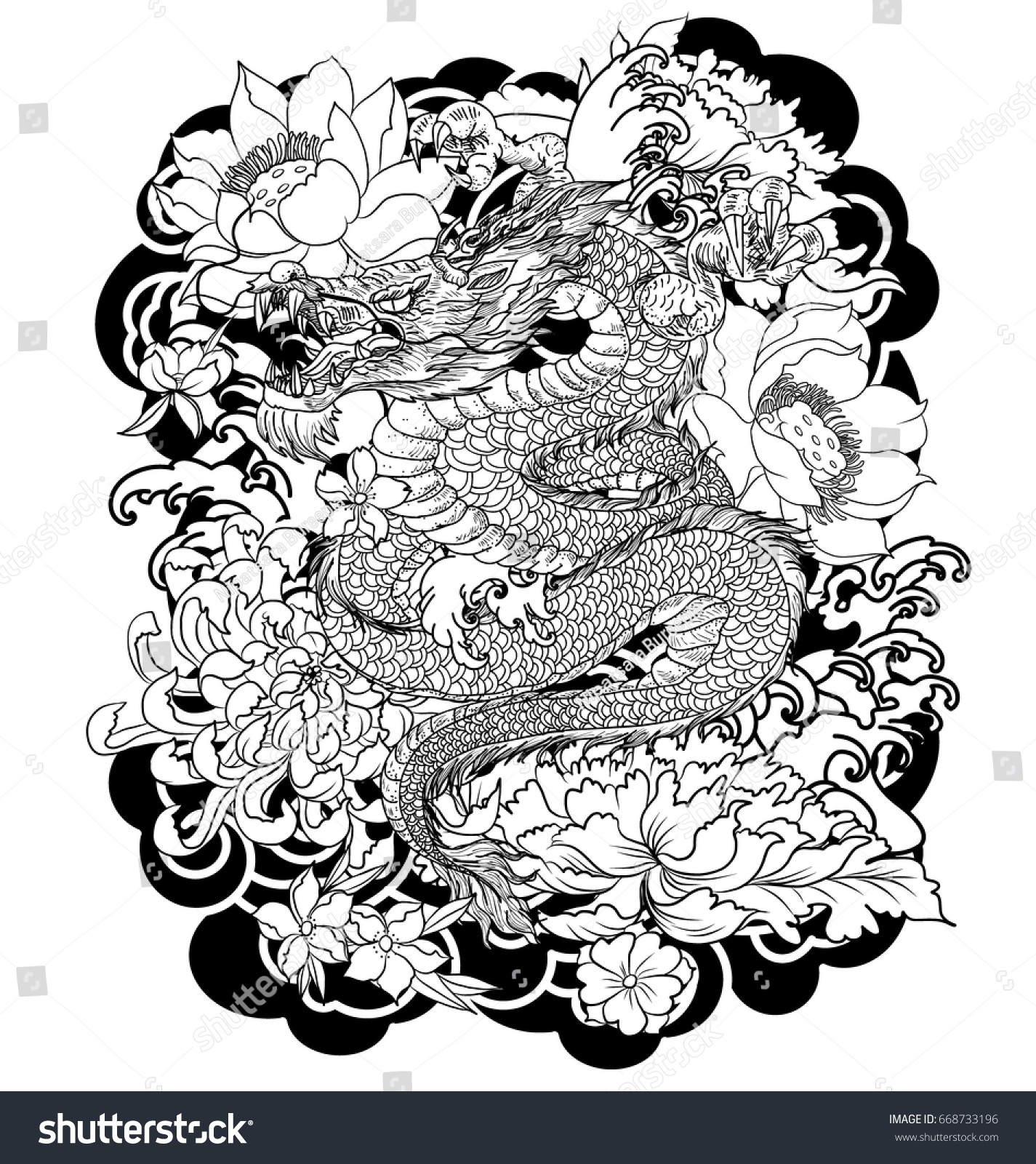 Hand Drawn Dragon Tattoo Coloring Book Stock Vector Royalty Free 668733196 Shutterstock