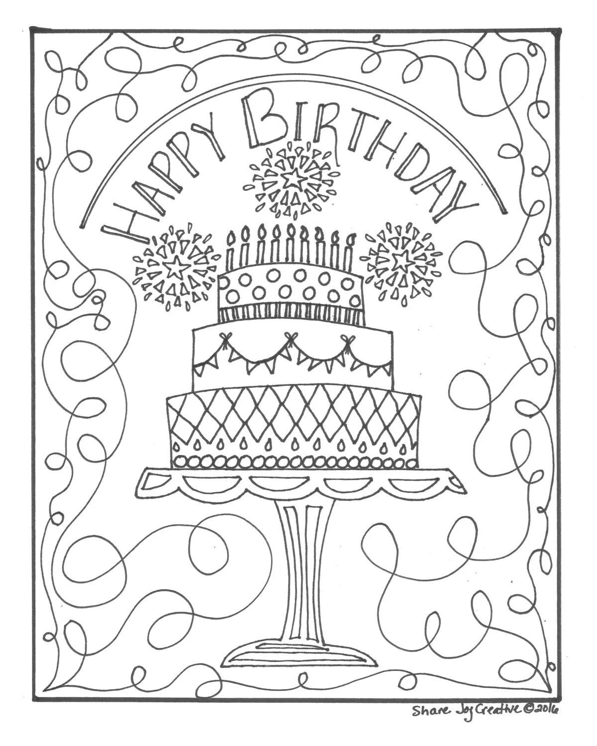Happy Birthday Cake Coloring Page Printable Coloring Page Downloadable PDF Gift Coloring Page Etsy Sweden