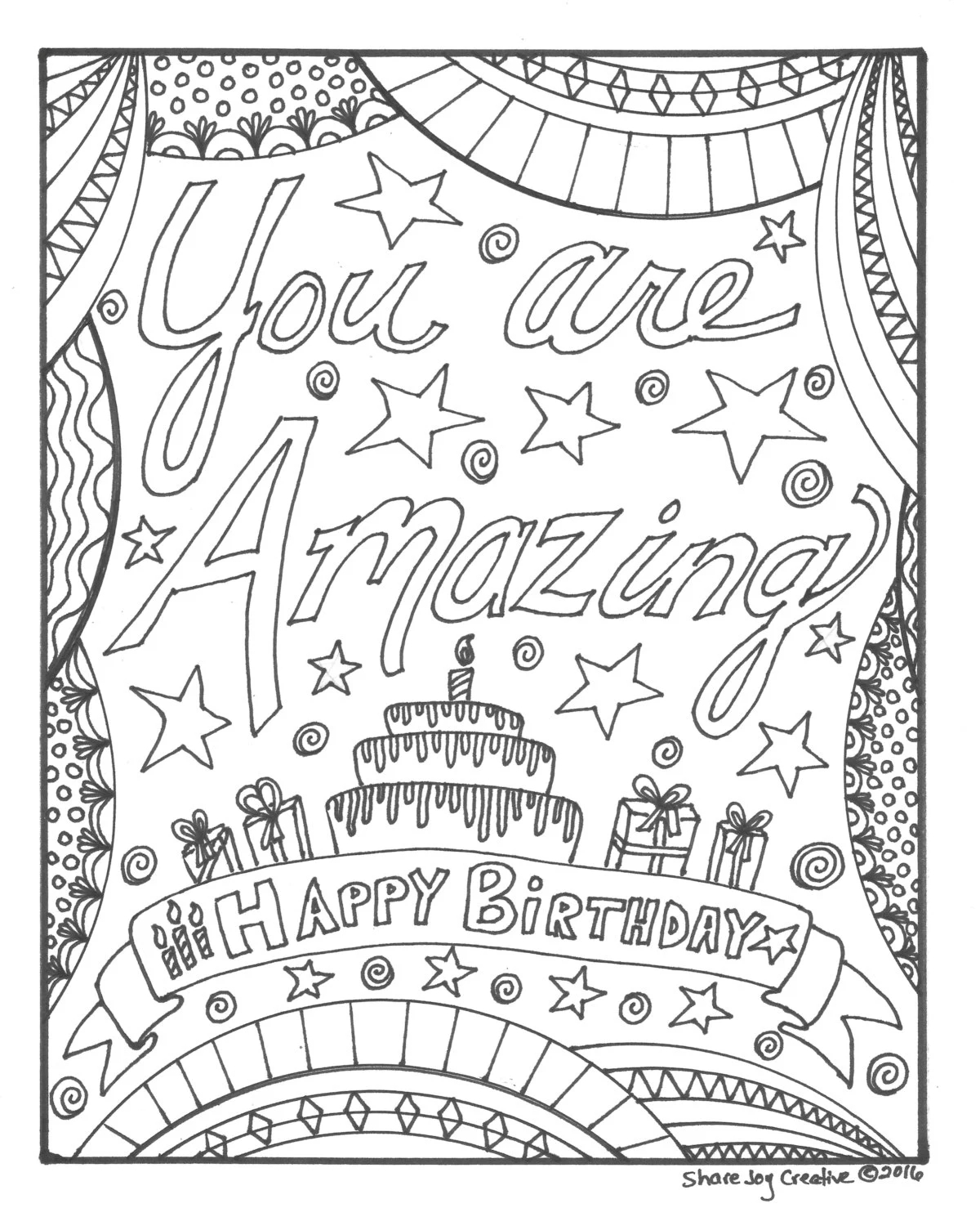 Happy Birthday Coloring Page You Are Amazing Printable Coloring Page Downloadable PDF Cake Coloring Page Etsy