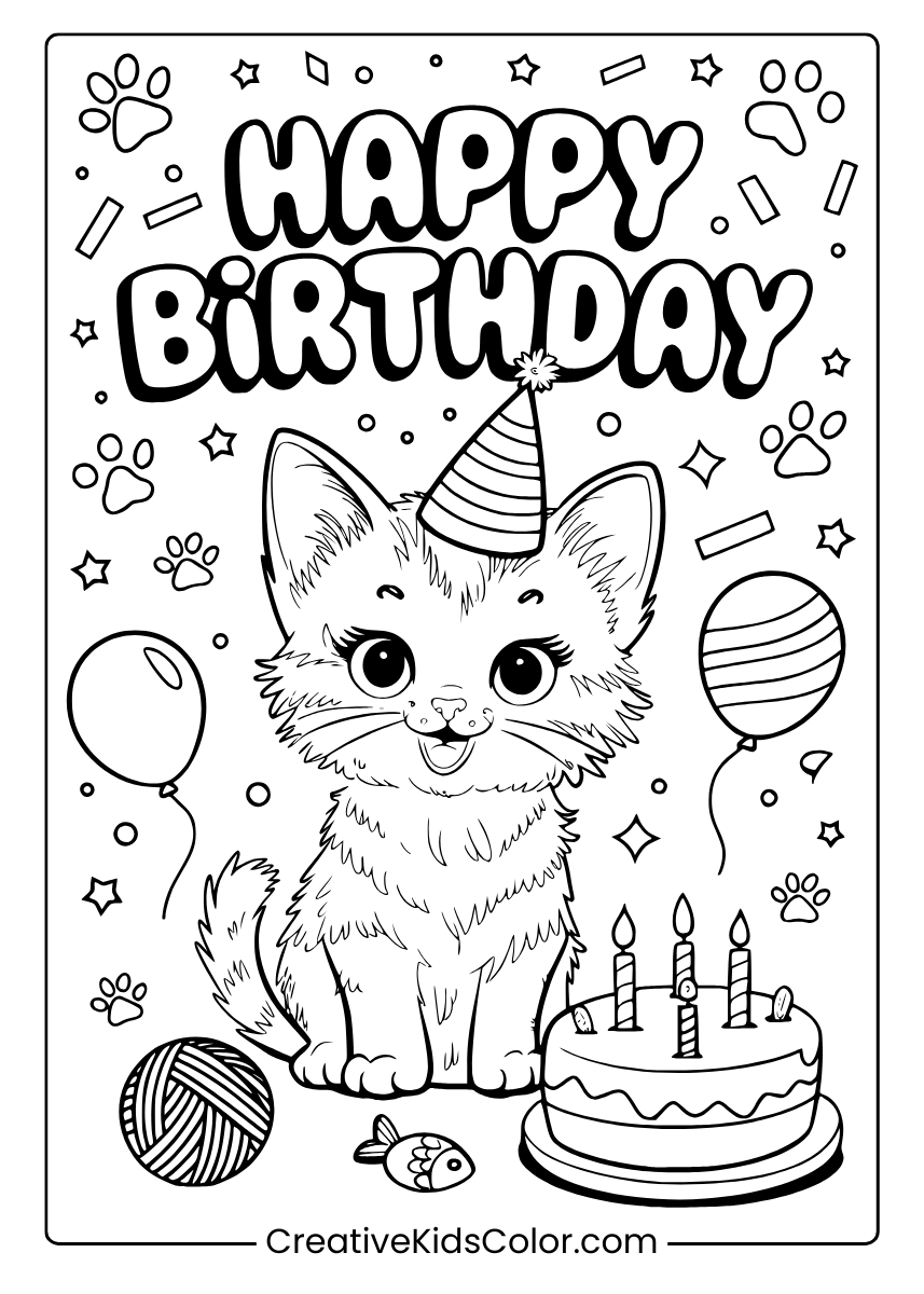 Happy Birthday Coloring Pages 25 Free Printable PDF 