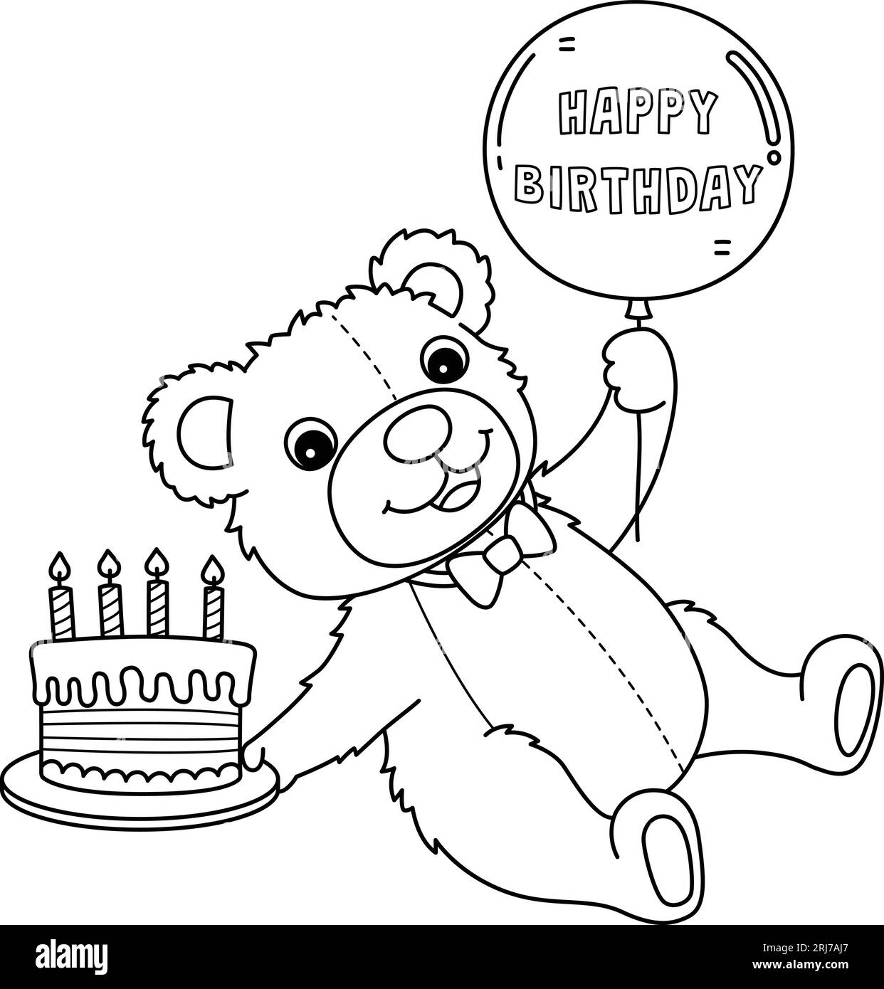 Happy Birthday Teddy Bear Isolated Coloring Page Stock Vector Image Art Alamy