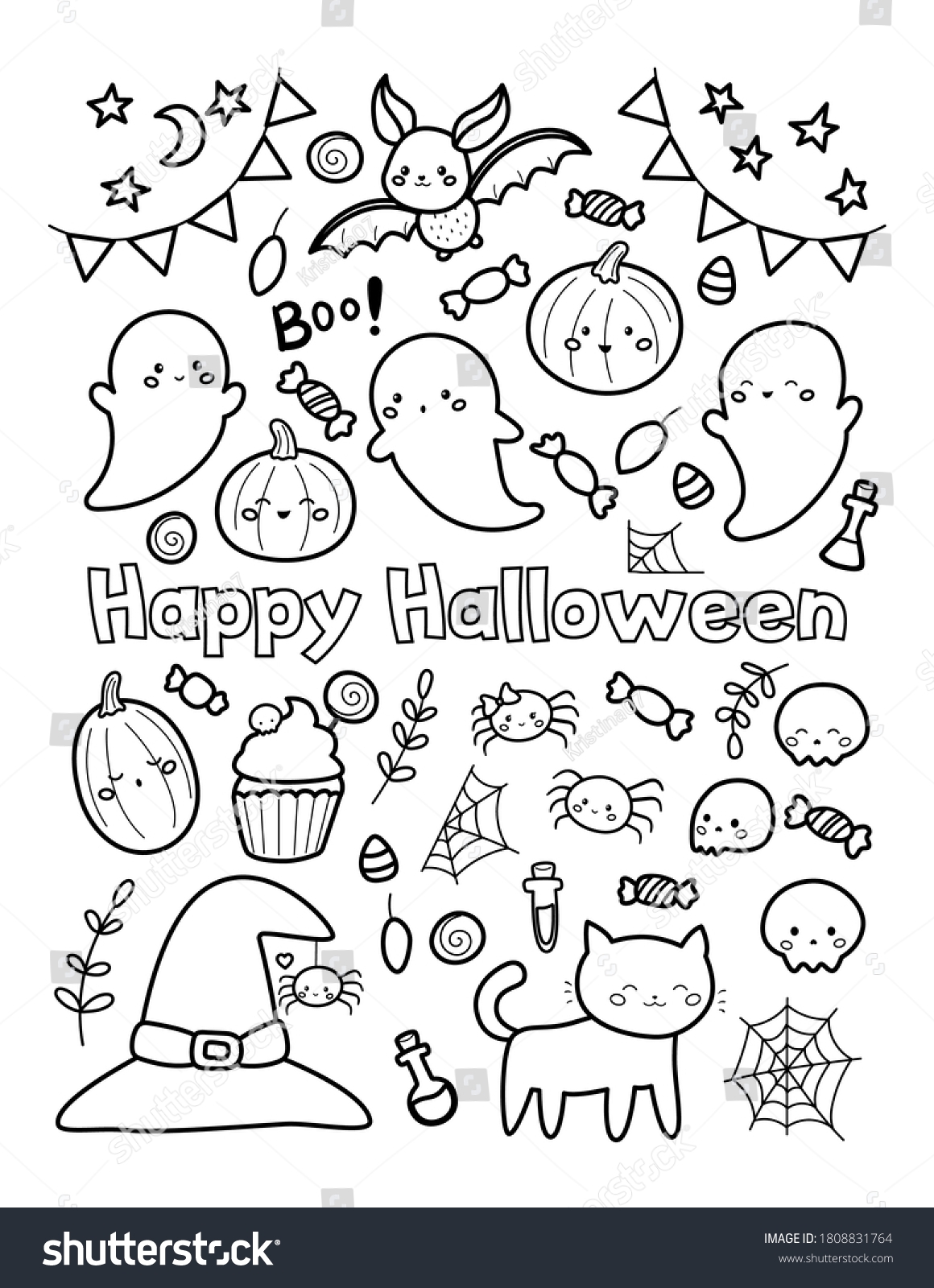 Happy Halloween Coloring Page Children Cute Stock Vector Royalty Free 1808831764 Shutterstock