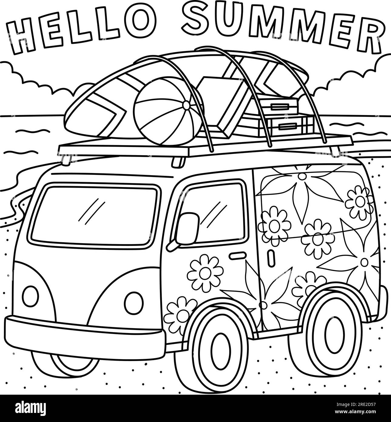 Hello Summer Coloring Page For Kids Stock Vector Image Art Alamy